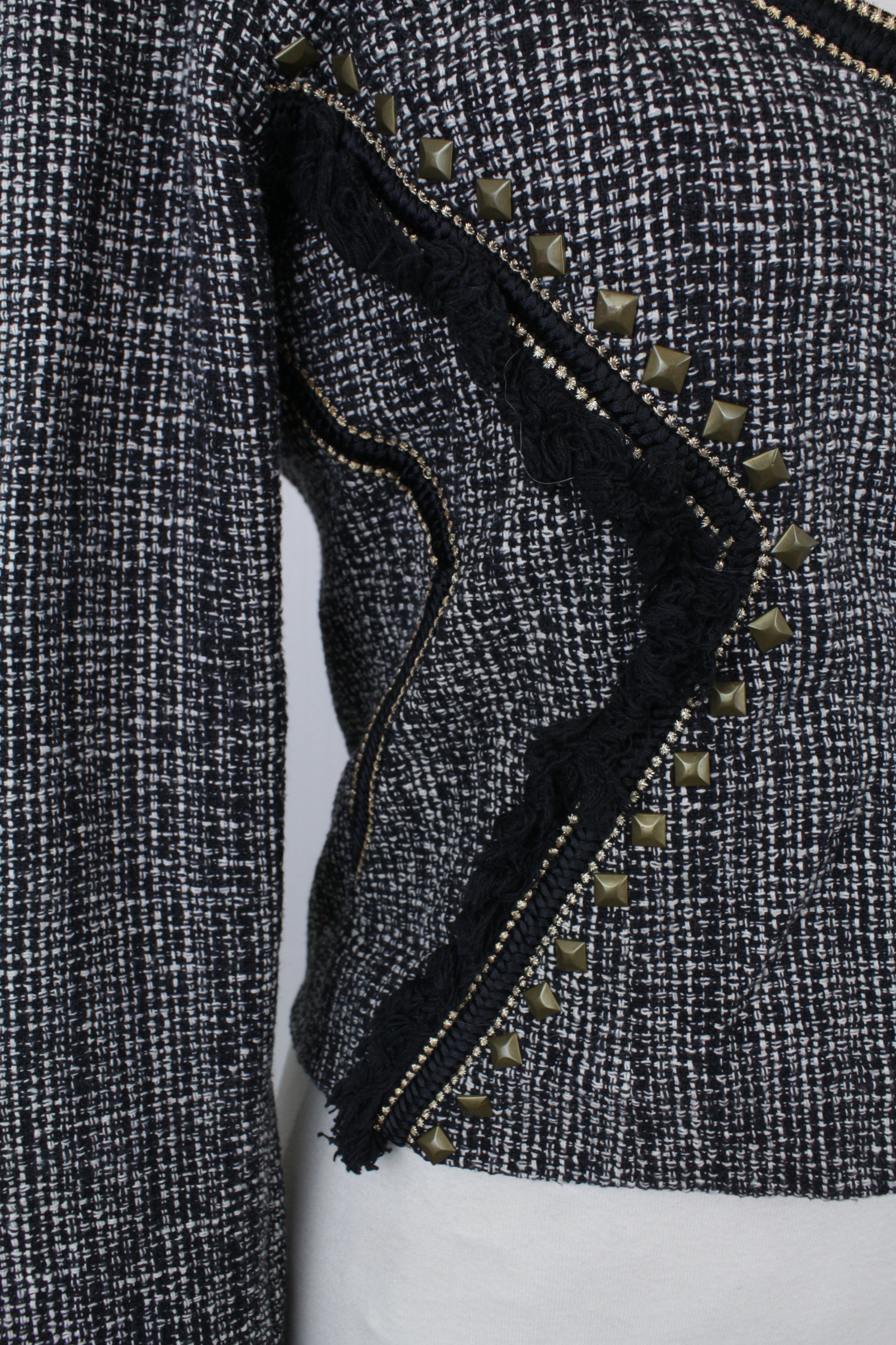 Tweed ασπρόμαυρο cropped τζάκετ-σακάκι - S