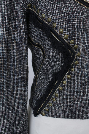 Tweed ασπρόμαυρο cropped τζάκετ-σακάκι - S