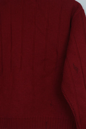 Vintage κόκκινη ζακέτα με πλεκτά μοτίβα - L/XL