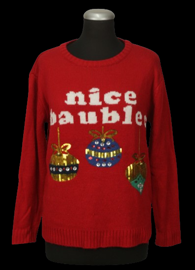 Γιορτινή πλεκτή μπλούζα με "nice baubles" αποτύπωμα