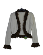Vintage cropped λευκή ζακέτα με πλεκτά κρόσσια 