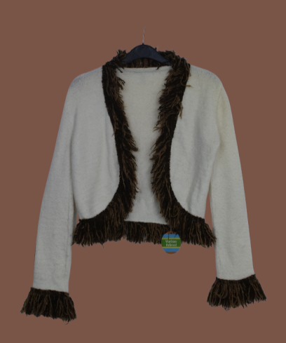 Vintage cropped λευκή ζακέτα με πλεκτά κρόσσια 