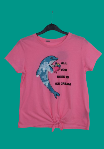 Φούξια cropped tshirt με δελφίνι