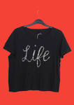 Cropped γκρι tshirt με παγιέτες