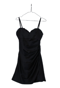 Mαύρο lingerie style μίνι φόρεμα με λεπτές ράντες