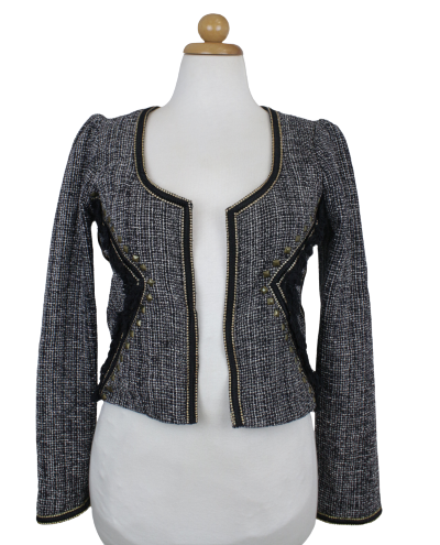 Tweed ασπρόμαυρο cropped τζάκετ-σακάκι - S