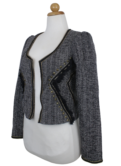 Tweed ασπρόμαυρο cropped τζάκετ-σακάκι - S