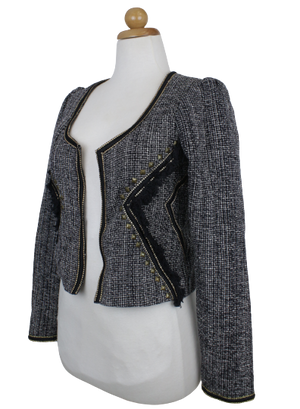 Tweed ασπρόμαυρο cropped τζάκετ-σακάκι - S