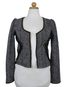 Tweed ασπρόμαυρο cropped τζάκετ-σακάκι - S