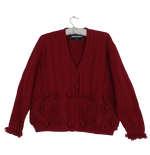 Vintage κόκκινη ζακέτα με πλεκτά μοτίβα - L/XL