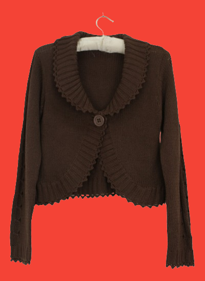 Vintage cropped καφέ πλεκτή ζακέτα