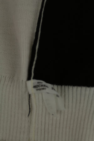 Vintage cropped ασπρόμαυρο πλεκτό τοπ με ράντες - S