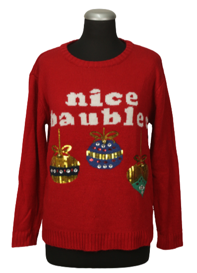 Γιορτινή πλεκτή μπλούζα με "nice baubles" αποτύπωμα