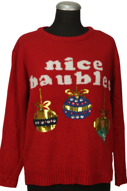 Γιορτινή πλεκτή μπλούζα με "nice baubles" αποτύπωμα