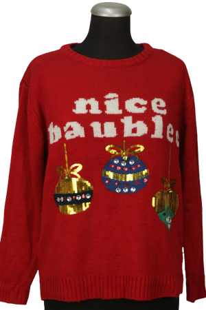 Γιορτινή πλεκτή μπλούζα με "nice baubles" αποτύπωμα