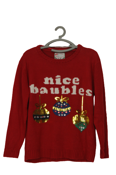 Γιορτινή πλεκτή μπλούζα με "nice baubles" αποτύπωμα