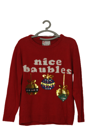 Γιορτινή πλεκτή μπλούζα με "nice baubles" αποτύπωμα