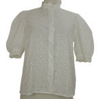 Vintage  broderie aglaise style πουκάμισο-τοπ με εντυπωσιακά μανίκια - M