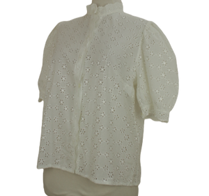 Vintage  broderie aglaise style πουκάμισο-τοπ με εντυπωσιακά μανίκια - M