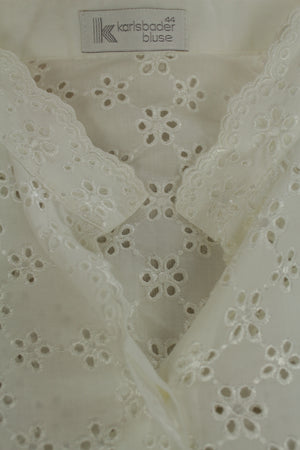 Vintage  broderie aglaise style πουκάμισο-τοπ με εντυπωσιακά μανίκια - M