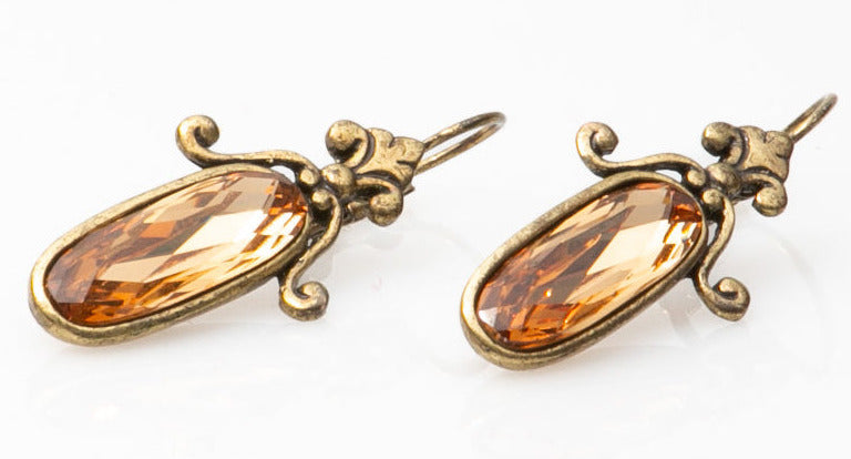 Κρεμαστά μελί σκουλαρίκια με κρύσταλλο Swarovski